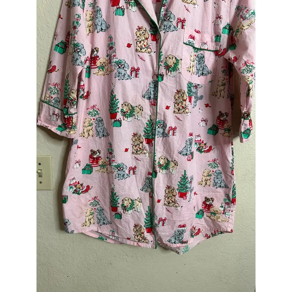 Printfresh x The Hiltons Christmas Poodle Party Sleep Shirt Dress  Womans Small